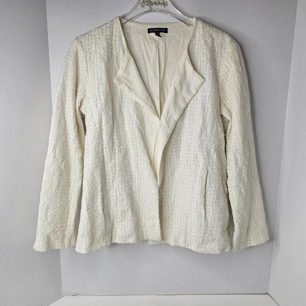 Eileen Fisher Open Blazer White Cream Women Embroidered Cardigan Size XS